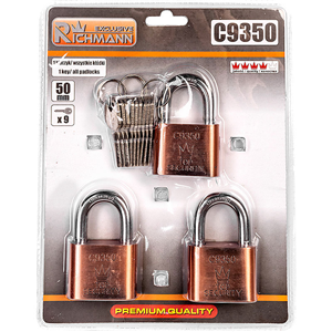 CC Komplet 3 kłódek niklowanych 50mm na 1 kluczyk