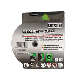 BAUM Tarcza diamentowa PEŁNA CIENKA 230x2,0mm